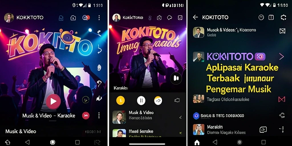 Tampilan antarmuka KOKITOTO dengan fungsi karaoke yang interaktif.