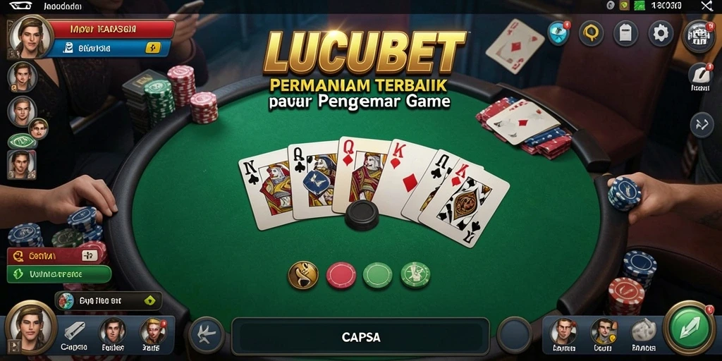 Screenshot utama LUCUBET menampilkan antarmuka permainan Capsa yang menarik.