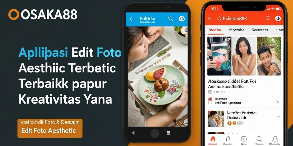 Antar muka OSAKA88 yang user-friendly dan fitur edit foto aesthetic.