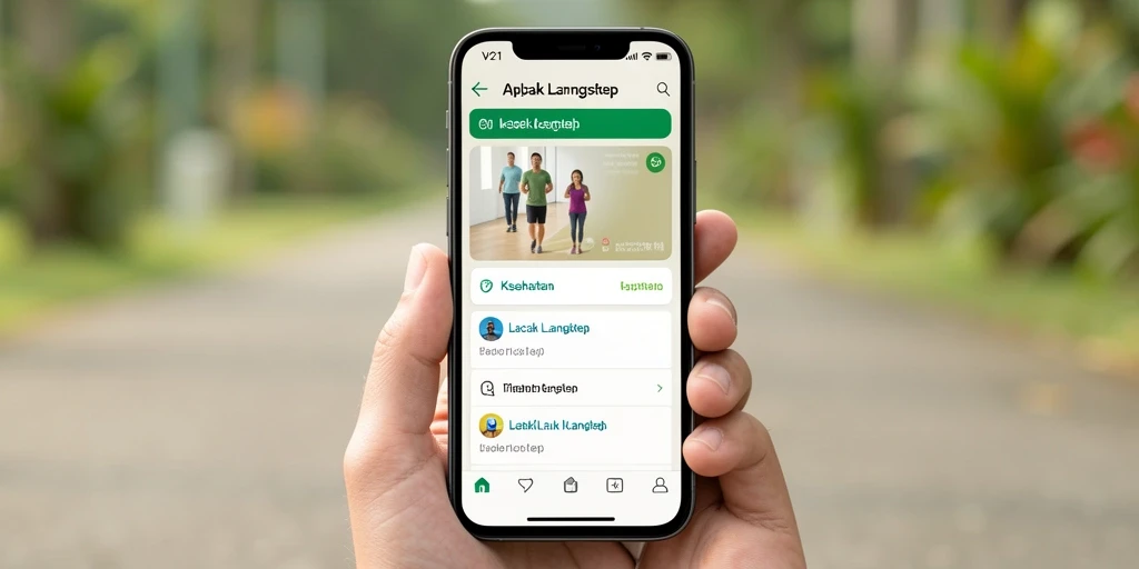 Antarmuka aplikasi V21 yang menampilkan fungsi pelacakan langkah dengan jelas.